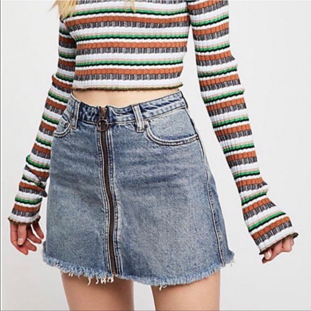 Free People Zip It Up Raw Hem Jean Denim Mini Skirt